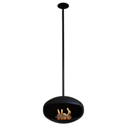 Cheminée bioéthanol suspendue Cocoon Fires Aeris en noir avec suspension noire