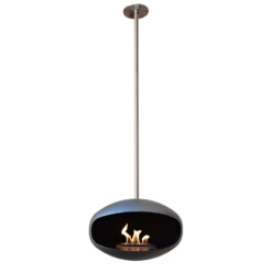 Cheminée bioéthanol suspendue Aeris en noir avec suspension en inox