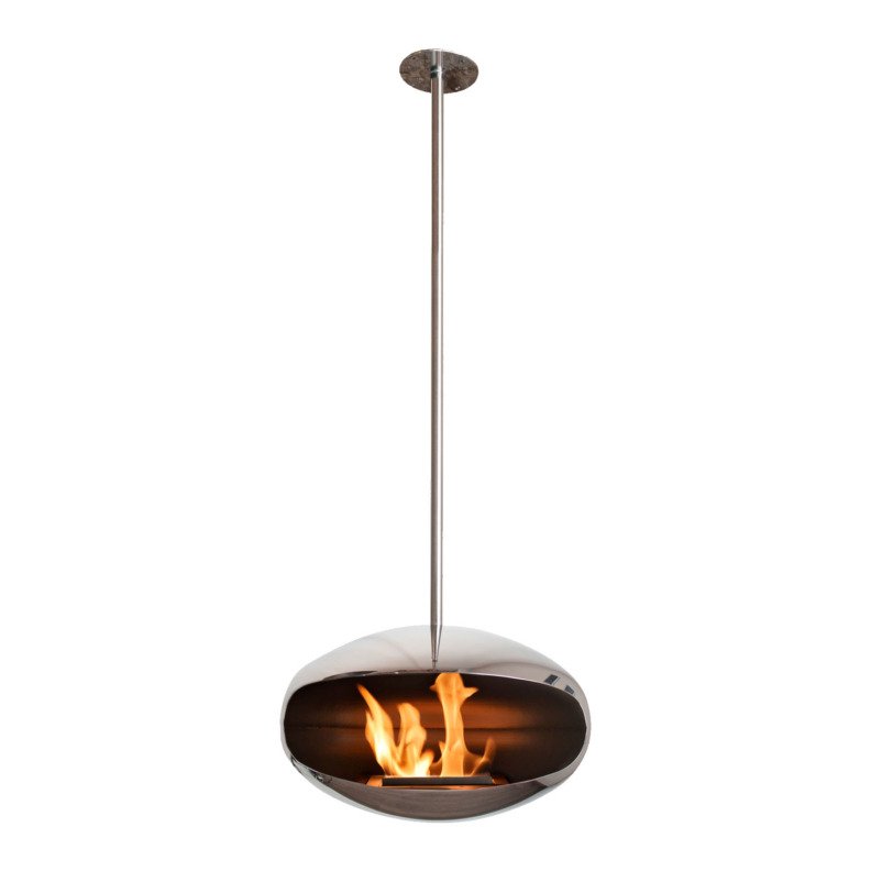Cheminée bioéthanol suspendue Aeris en inox avec suspension en inox