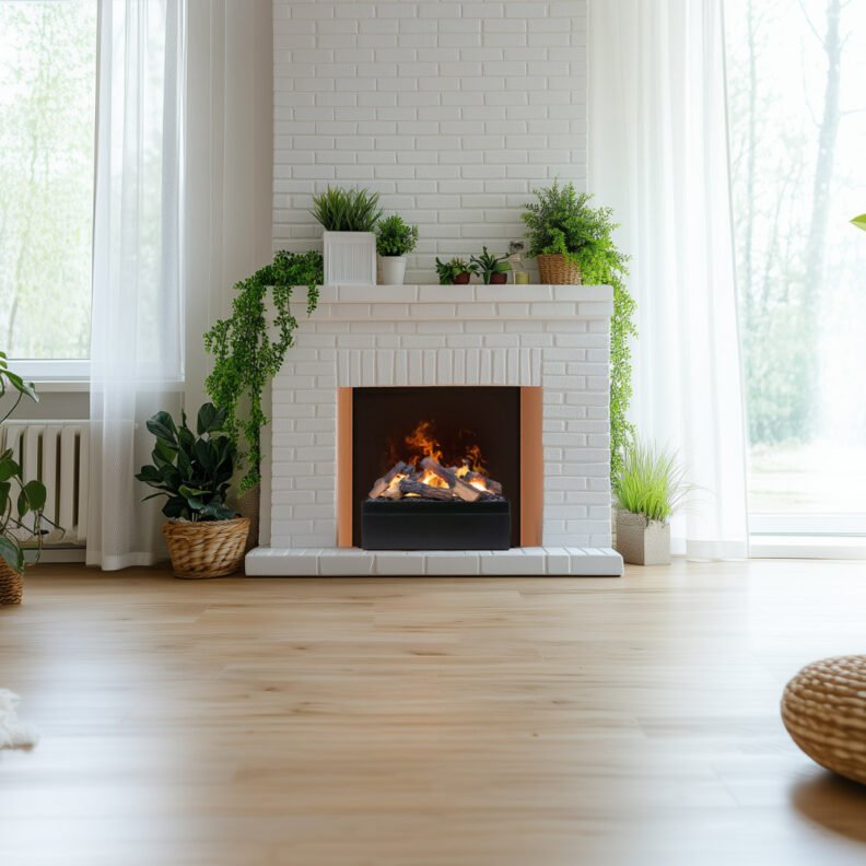 Dimplex Juneau Multi installé dans une cheminée décorative