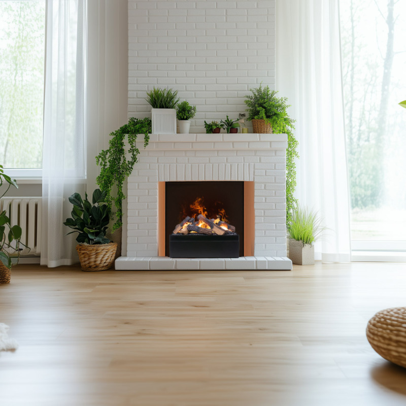 Dimplex Juneau Multi installé dans une cheminée décorative