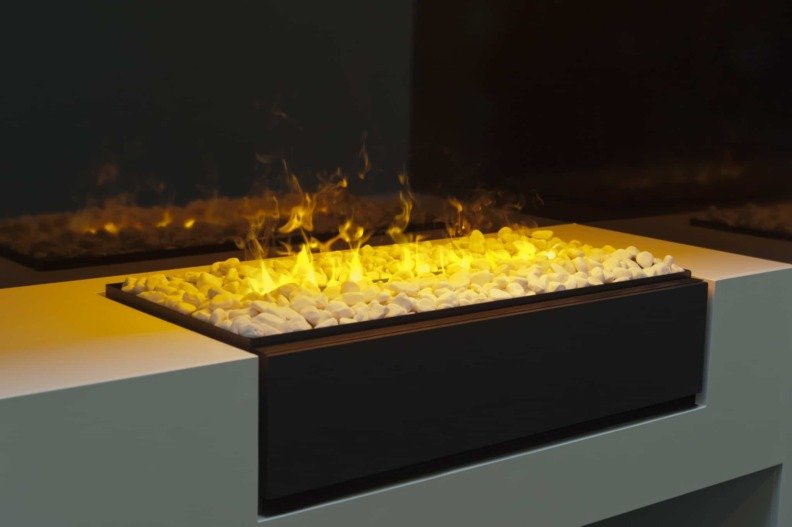 Insert électrique à poser Cassette L Galets de Dimplex avec sa flamme orangée au centre