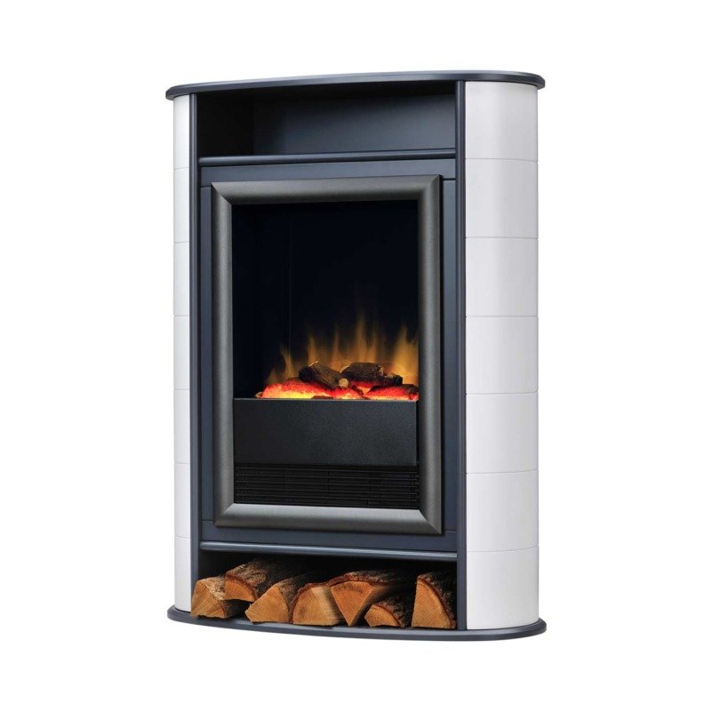 Poêle électrique Scandi de Dimplex avec bûches vu légèrement sur sa gauche