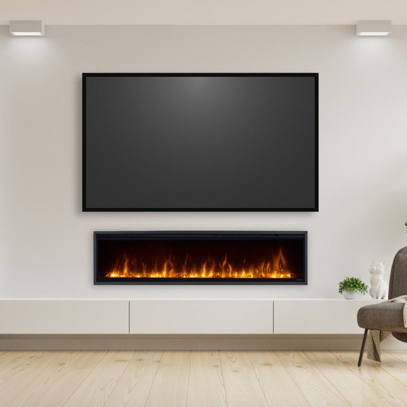 Cheminée électrique Dimplex Ignite XL 60 encastrée sous une télévision