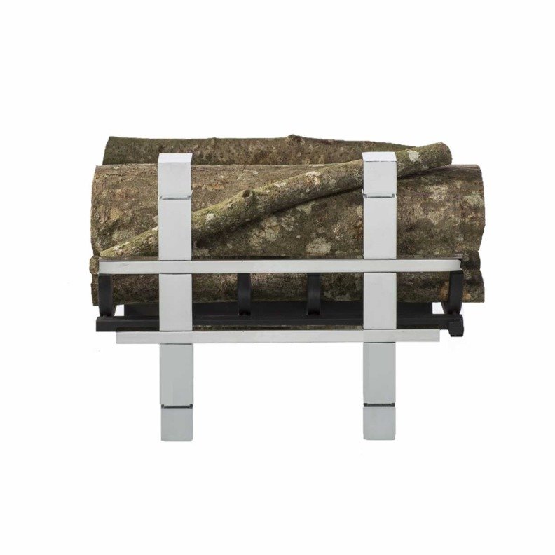 Chenets au bioéthanol Art Deco des cheminées de Changy (chrome, 50 cm)