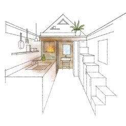 Illustration visuelle de l'installation de l'insert électrique Cassette 250 dans une cuisine