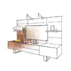 Illustration visuelle de l'installation de l'insert électrique Cassette 250 encastré à côté d'une télé