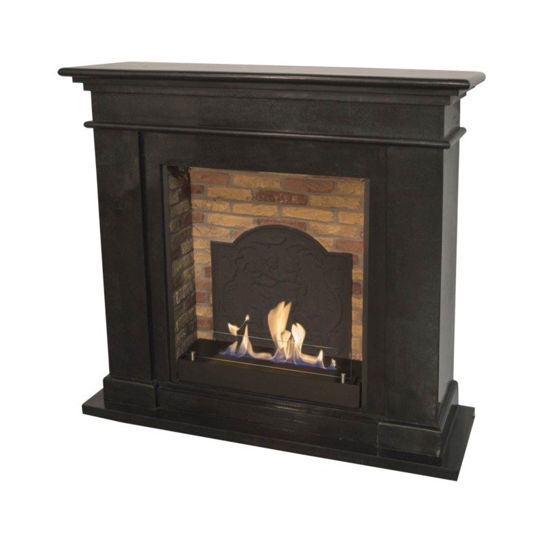 Cheminée décorative Kos avec médaillon et unité bioéthanol encastrée en L