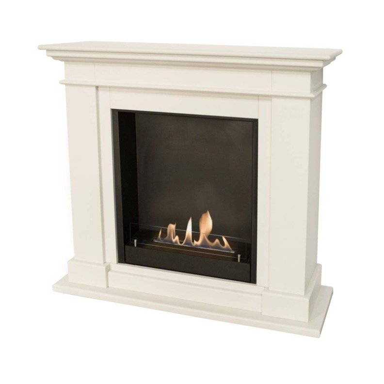 Cheminée décorative Kos de Xaralyn en couleur MDF Blanc et un insert bioéthanol encastré en L