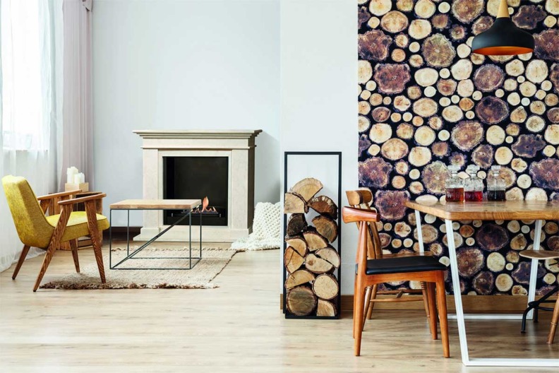 Cheminée décorative KOS MDF Blanc installée dans une pièce d evie