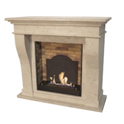 Kreta pierre blanche non polie insert bioéthanol fond brique et plaque de cheminee