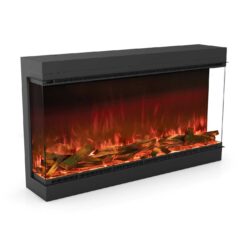 Cheminée électrique Astro de Planika en version 1200 mm avec trois faces sur le feu