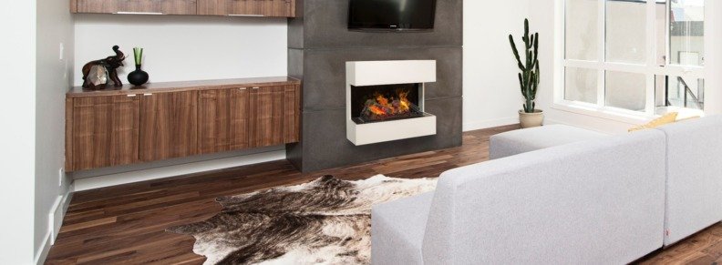 Cheminée décorative Xaralyn Lucca dans sa version électrique installée sur un mur