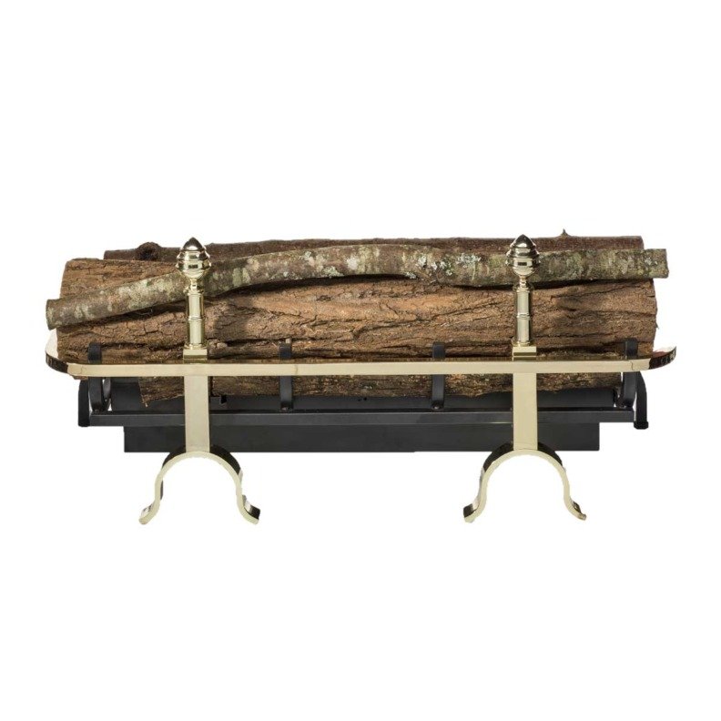 Chenets de cheminée avec bloc de combustion au bioéthanol Changy Pomme de Pin (Laiton, 80 cm)