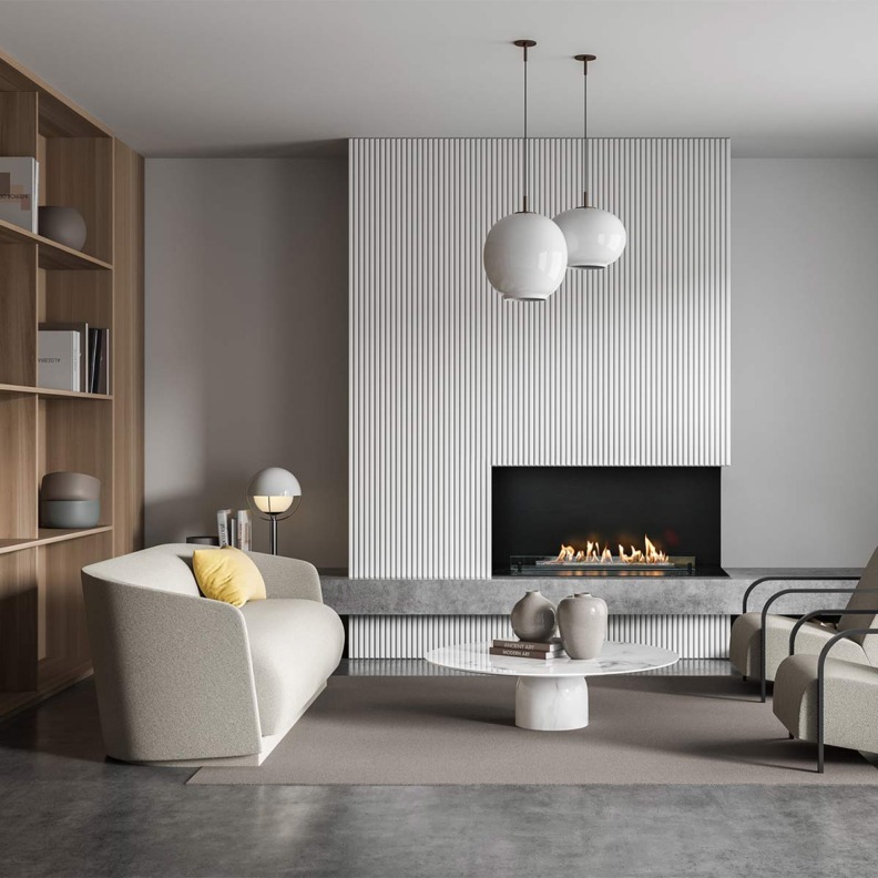 Inspiration pour l'insert bioéthanol Neo Fireplace de  Planika avec face droite ouverte