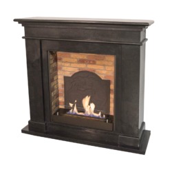 Kos pierre noire non polie insert bioéthanol et briques + plaque de cheminée