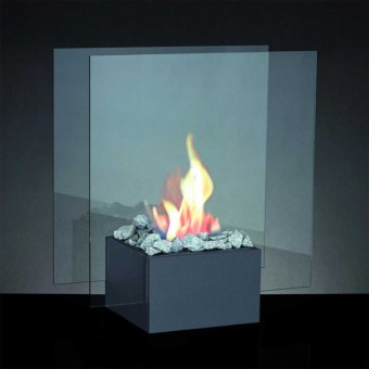 Cheminée bioéthanol à poser au sol ALFRA Juni avec vitres carrées