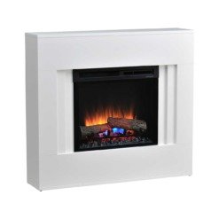 Dimplex Nova vue légèrement de côté avec son lit de braises orange en faible intensité