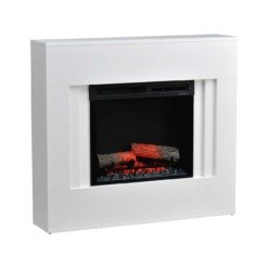 Dimplex Nova vue légèrement de côté avec ses bûches décoratives rougeoyantes sans les flammes