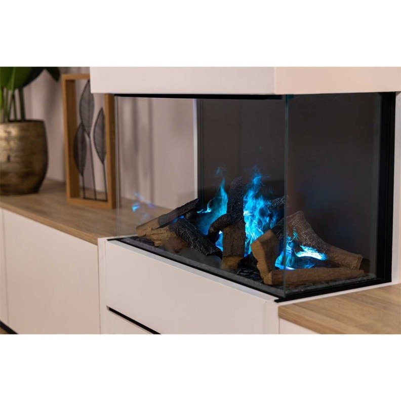 Cheminée électrique Dimplex 3-Step Optimyst et ses flammes aquamarines