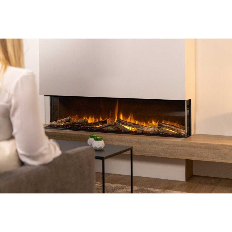 Dimplex Vivente Plus 150 en situation avec une vue élargie sur ses flammes