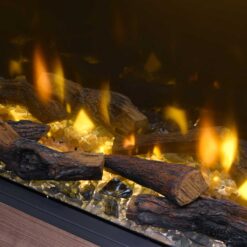 Vue sur la double rangée de flammes et les bûches