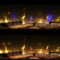 Vue sur les flammes avec les 2 rangées de flammes en haut, et 1 seule en bas