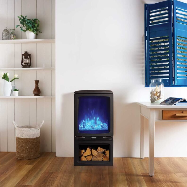 Vogue et ses cristaux avec une ambiance de feu bleue