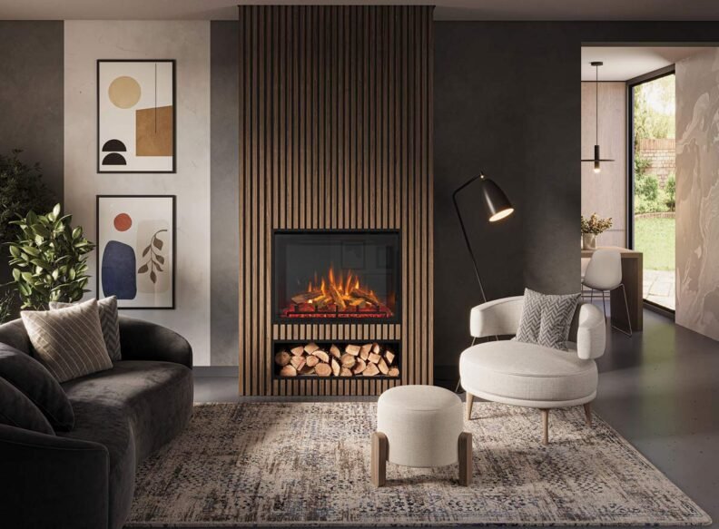 Foyer électrique Gazco eMotiv 74 en configuration 4 côtés