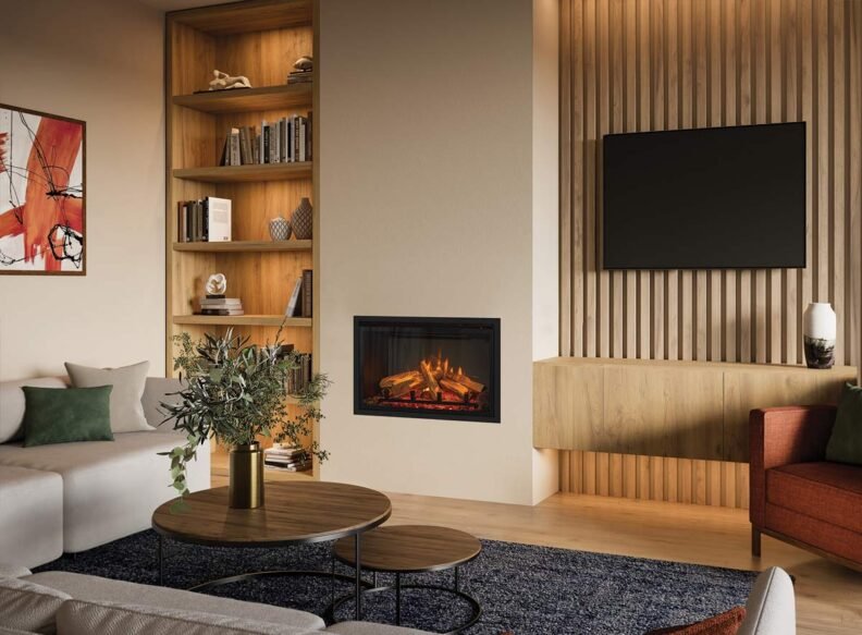 Insert électrique Gazco eMotiv encastré dans un mur