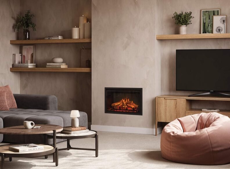 Insert électrique Gazco eMotiv encastré dans un mur