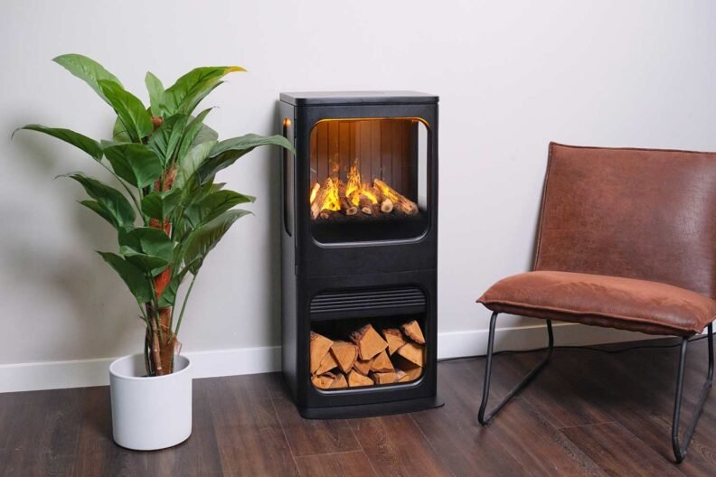 Poêle à vapeur d'eau Dimplex Mapleton 100 et ses 3 faces