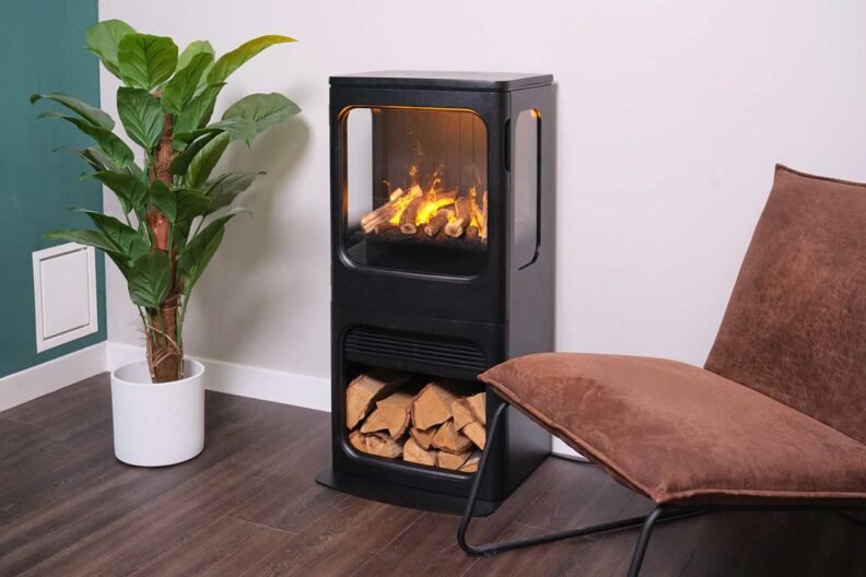 Poêle à vapeur d'eau Dimplex Mapleton 100 et ses 3 faces