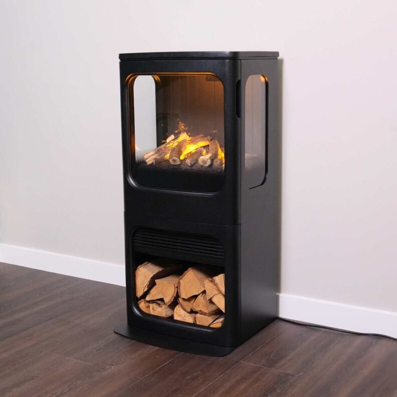 Poêle à vapeur d'eau Dimplex Mapleton 100 et ses 3 faces