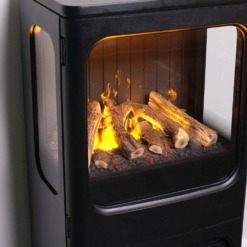 Poêle à vapeur d'eau Dimplex Mapleton et ses 3 faces