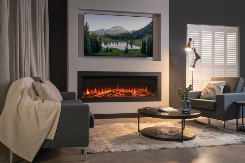 Cheminée électrique encastrable Onyx Avita avec son cadre Edge XL