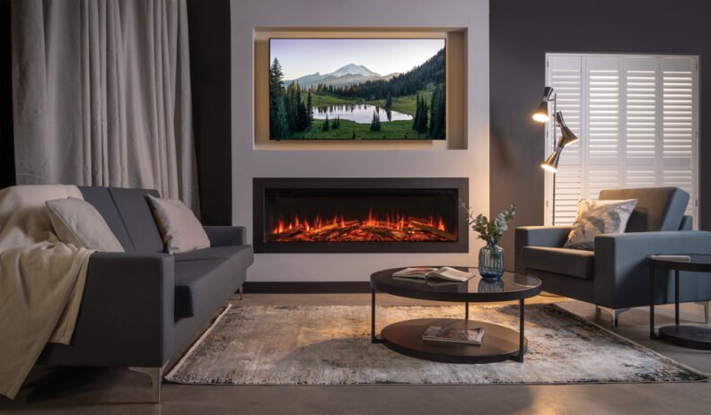 Cheminée électrique encastrable Onyx Avita avec son cadre Edge XL