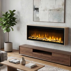 Photo d'ambiance avec la cheminée murale Dimplex Ignite Evolve avec son cadre