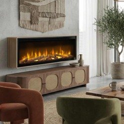 Photo d'ambiance avec la cheminée murale Dimplex Ignite Evolve avec son cadre