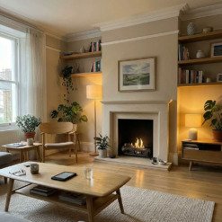 Chenets au bioéthanol installés dans une ancienne cheminée