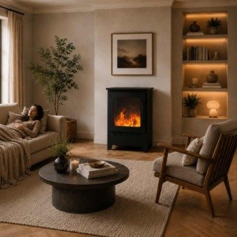 Idée d'aménagement intérieur avec le poêle Optimyst Invapo Incoza