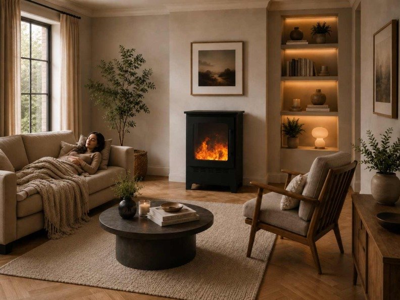 Idée d'aménagement intérieur avec le poêle Optimyst Invapo Incoza
