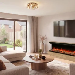 Cheminée électrique 3 faces FireFX Atmos sur son accroche murale